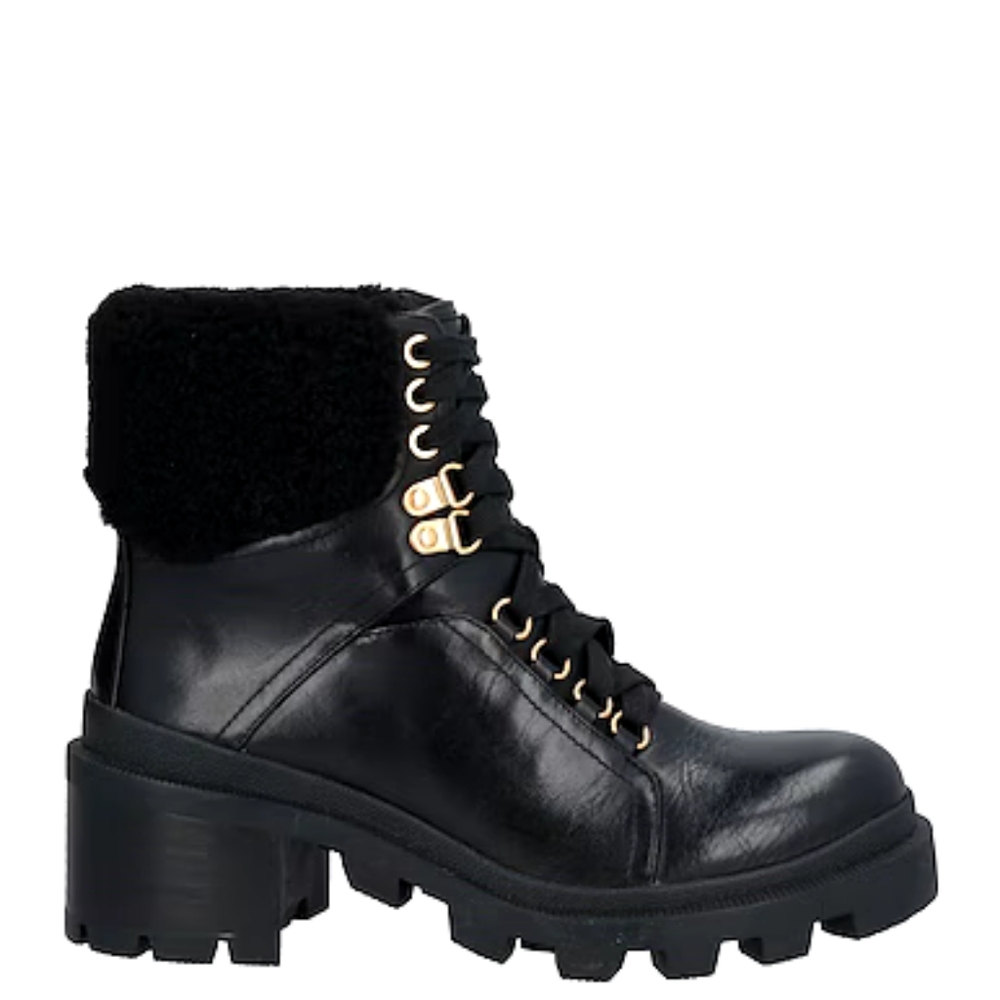 Alice + Olivia Hettie Sherpa Leather Moto Combat Boots Size 10 | Black Lug Sole - Picture 13 of 16